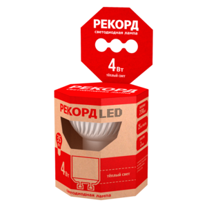 Лампа светодиодная Рекорд MR16 4W GU10 3000K